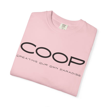 COOP Minimalist Logo T-Shirt — 'Creating Our Own Paradise' Back Print