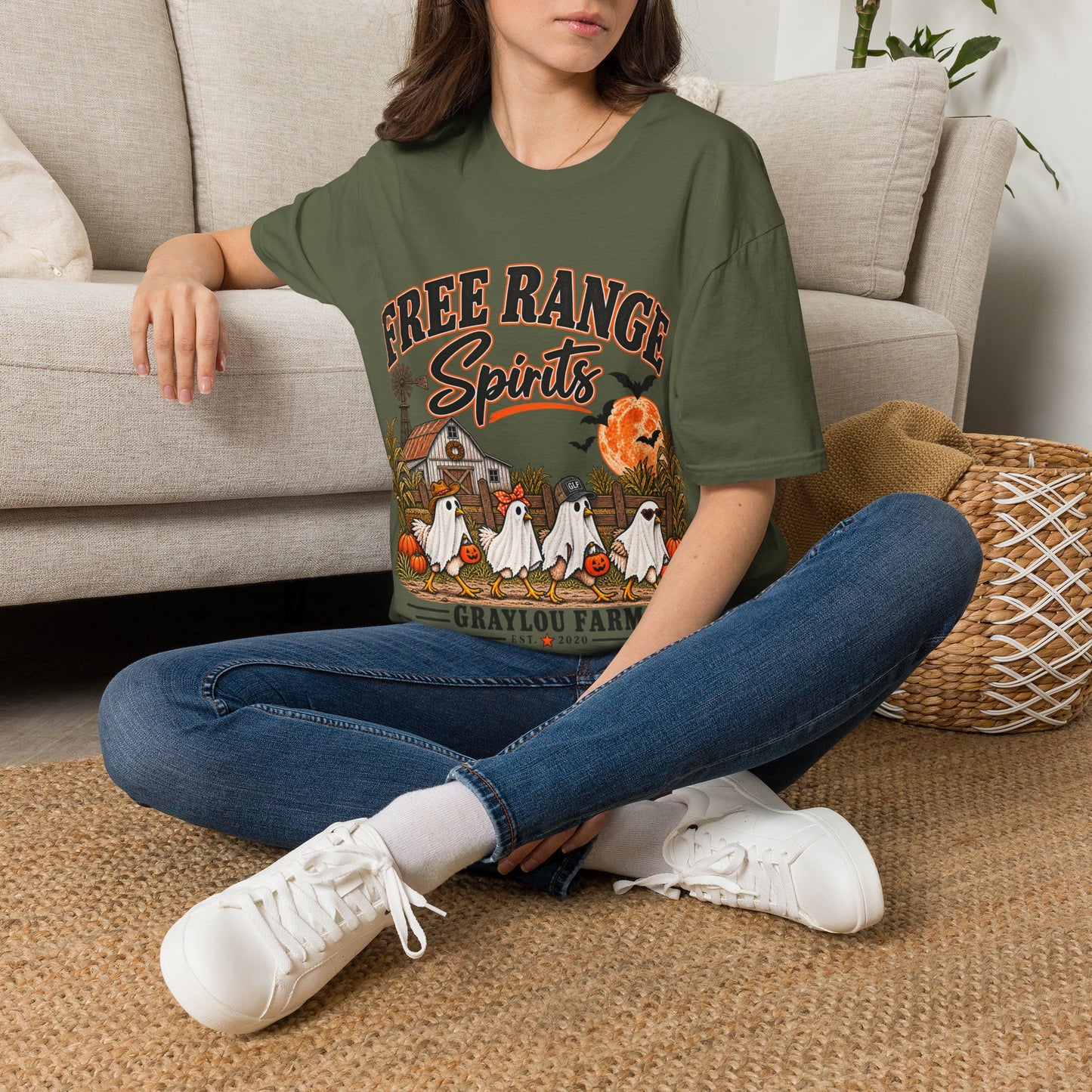 Free Range Spirits T-Shirt — Halloween Farm Ghosts Graphic