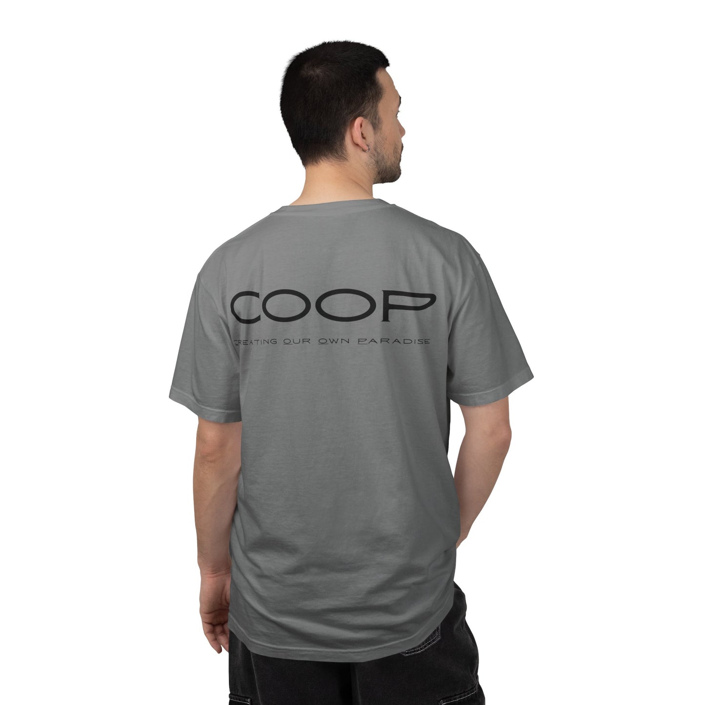 COOP Minimalist Logo T-Shirt — 'Creating Our Own Paradise' Back Print