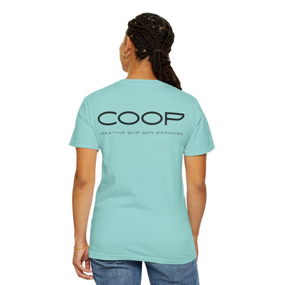 COOP Minimalist Logo T-Shirt — 'Creating Our Own Paradise' Back Print