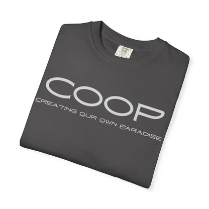 COOP Minimalist Logo T-Shirt — 'Creating Our Own Paradise' Back Print