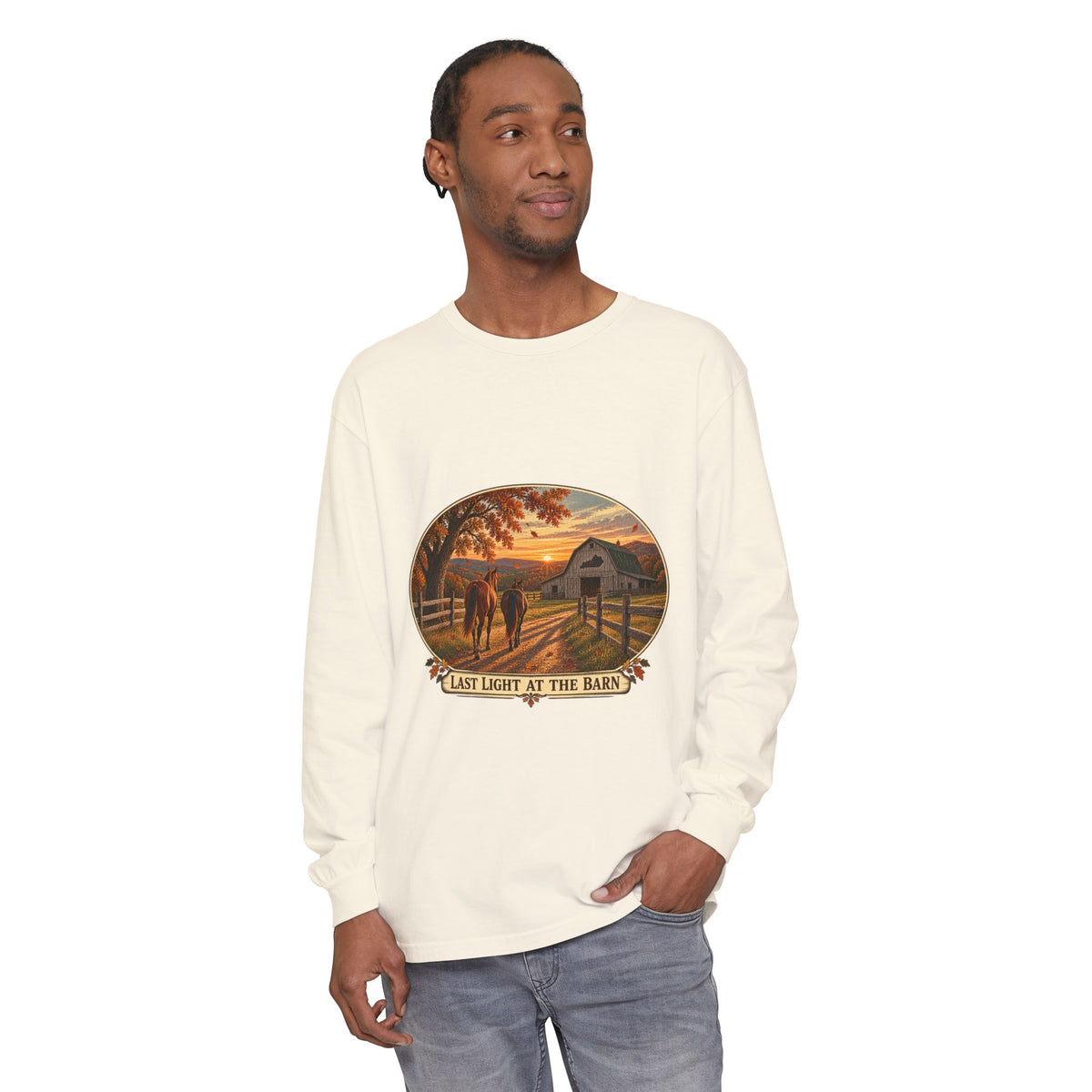 Last Light at the Barn Long Sleeve – Garment-Dyed Farm Tee