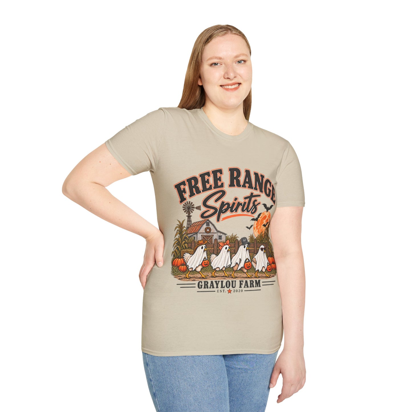 Free Range Spirits T-Shirt — Halloween Farm Ghosts Graphic