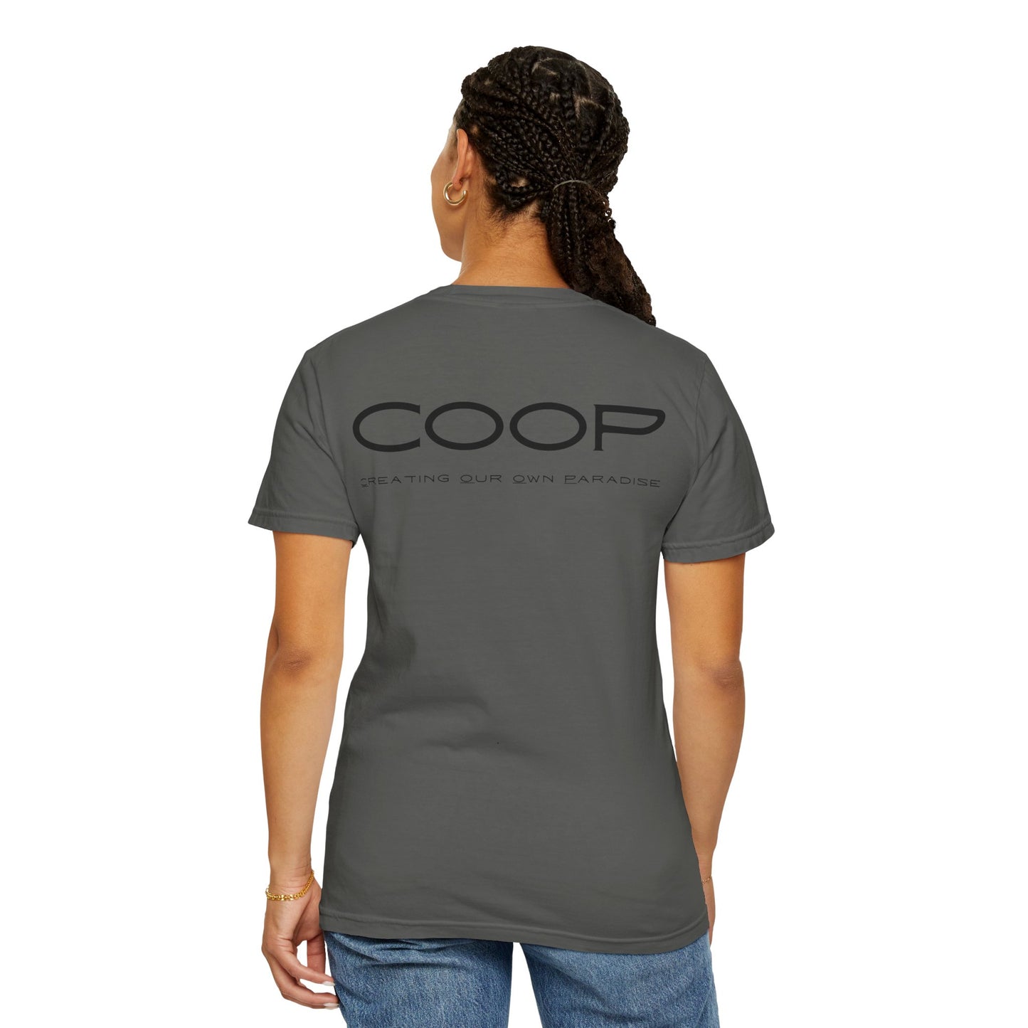 COOP Minimalist Logo T-Shirt — 'Creating Our Own Paradise' Back Print