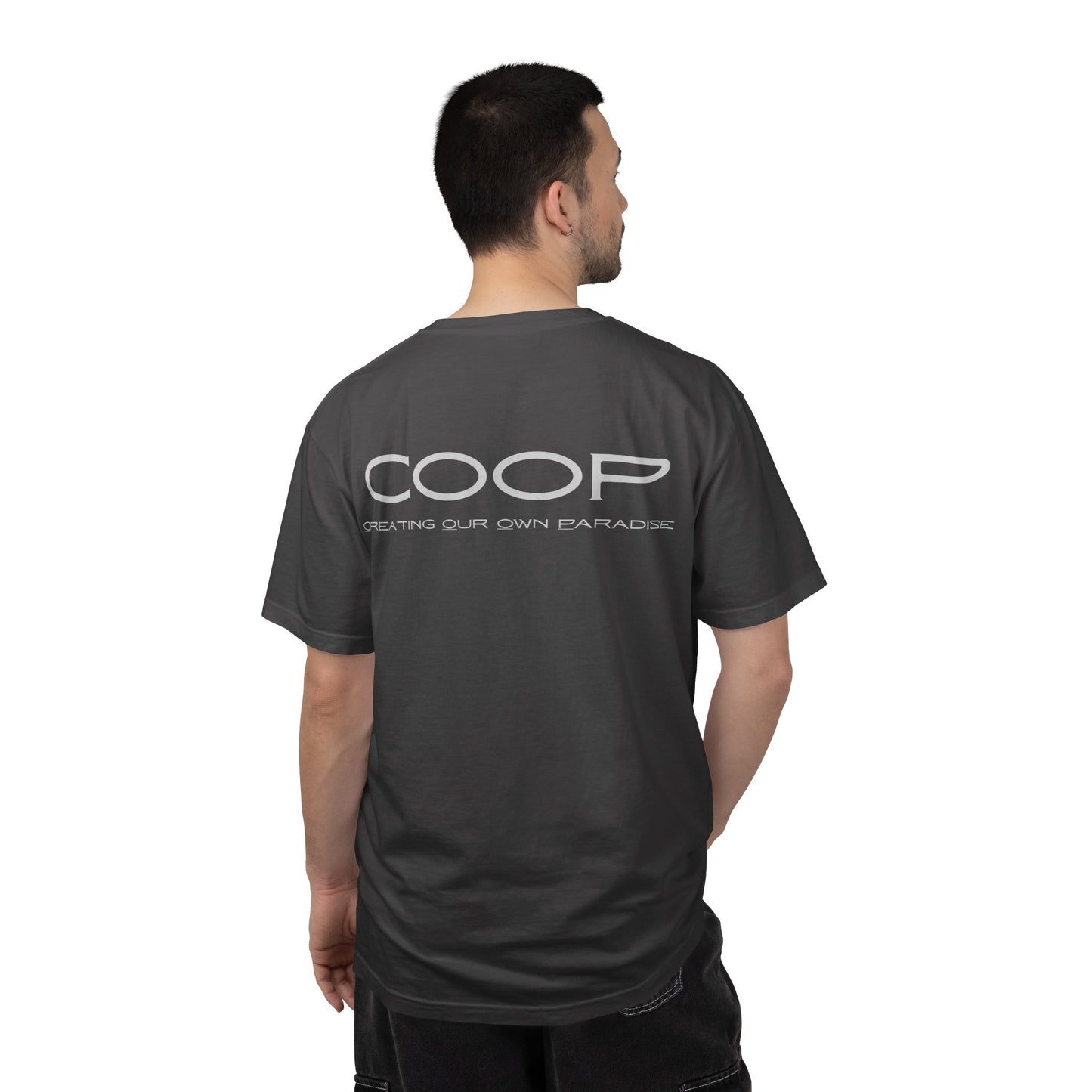COOP Minimalist Logo T-Shirt — 'Creating Our Own Paradise' Back Print