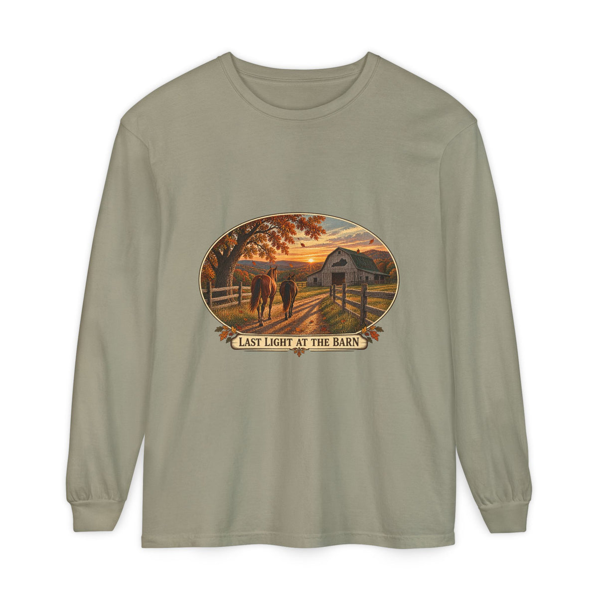Last Light at the Barn Long Sleeve – Garment-Dyed Farm Tee