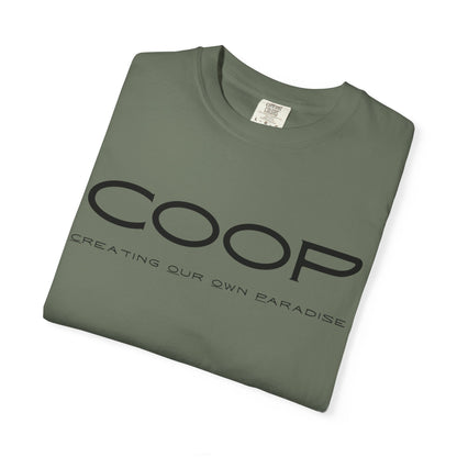 COOP Minimalist Logo T-Shirt — 'Creating Our Own Paradise' Back Print