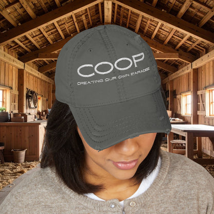 Distressed Dad Hat with COOP: Creating Our Own Paradise Embroidery