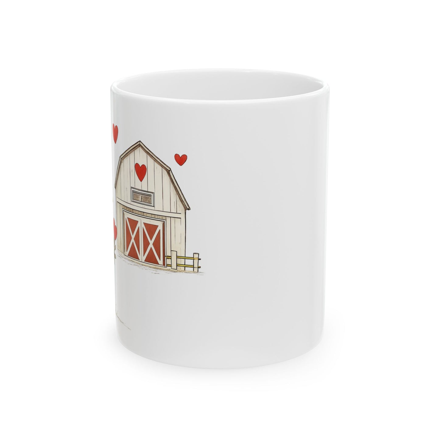 Farmhouse Barn & Hen Ceramic Mug — Country Kitchen Coffee Cup (11oz, 15oz)