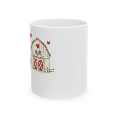 Farmhouse Barn & Hen Ceramic Mug — Country Kitchen Coffee Cup (11oz, 15oz)