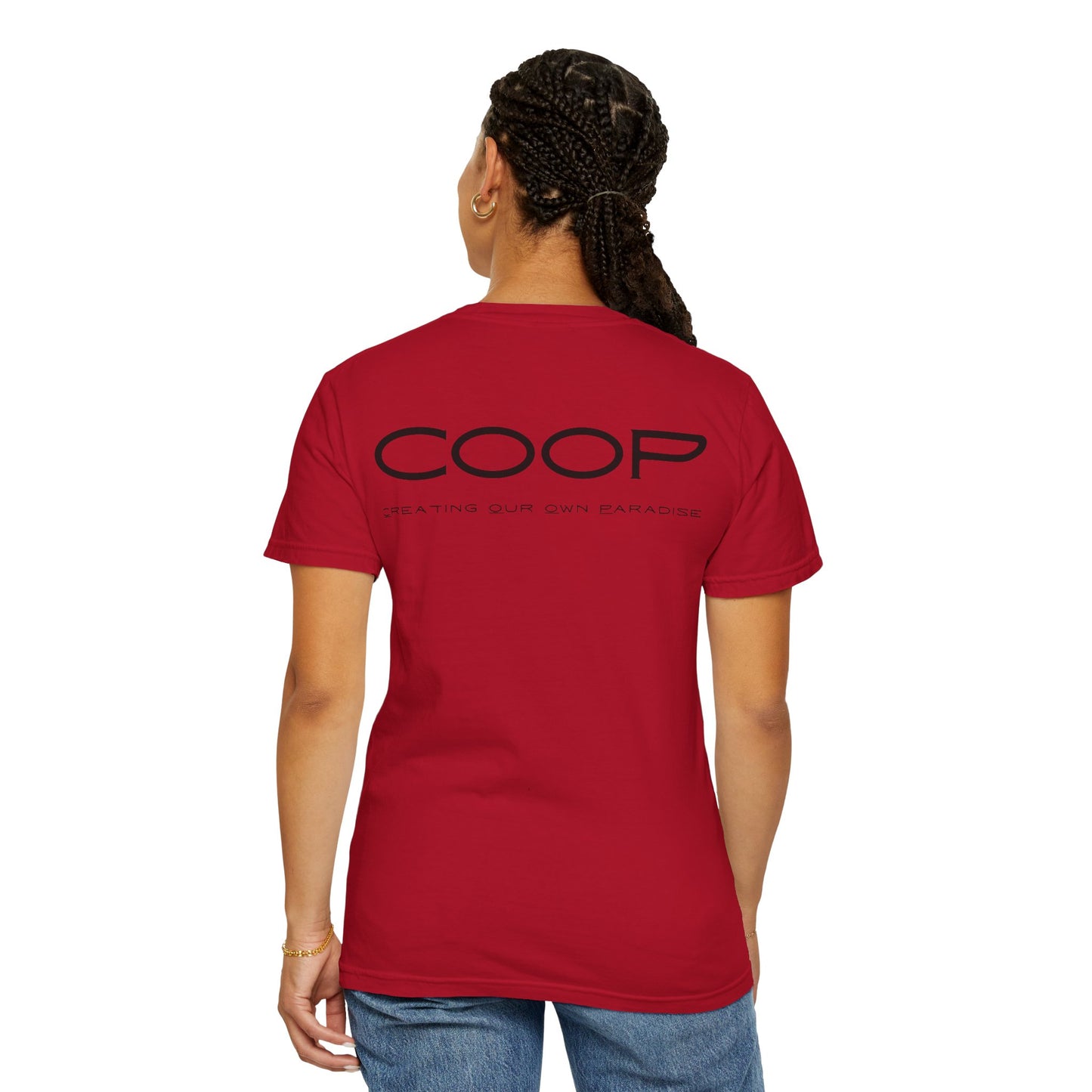 COOP Minimalist Logo T-Shirt — 'Creating Our Own Paradise' Back Print