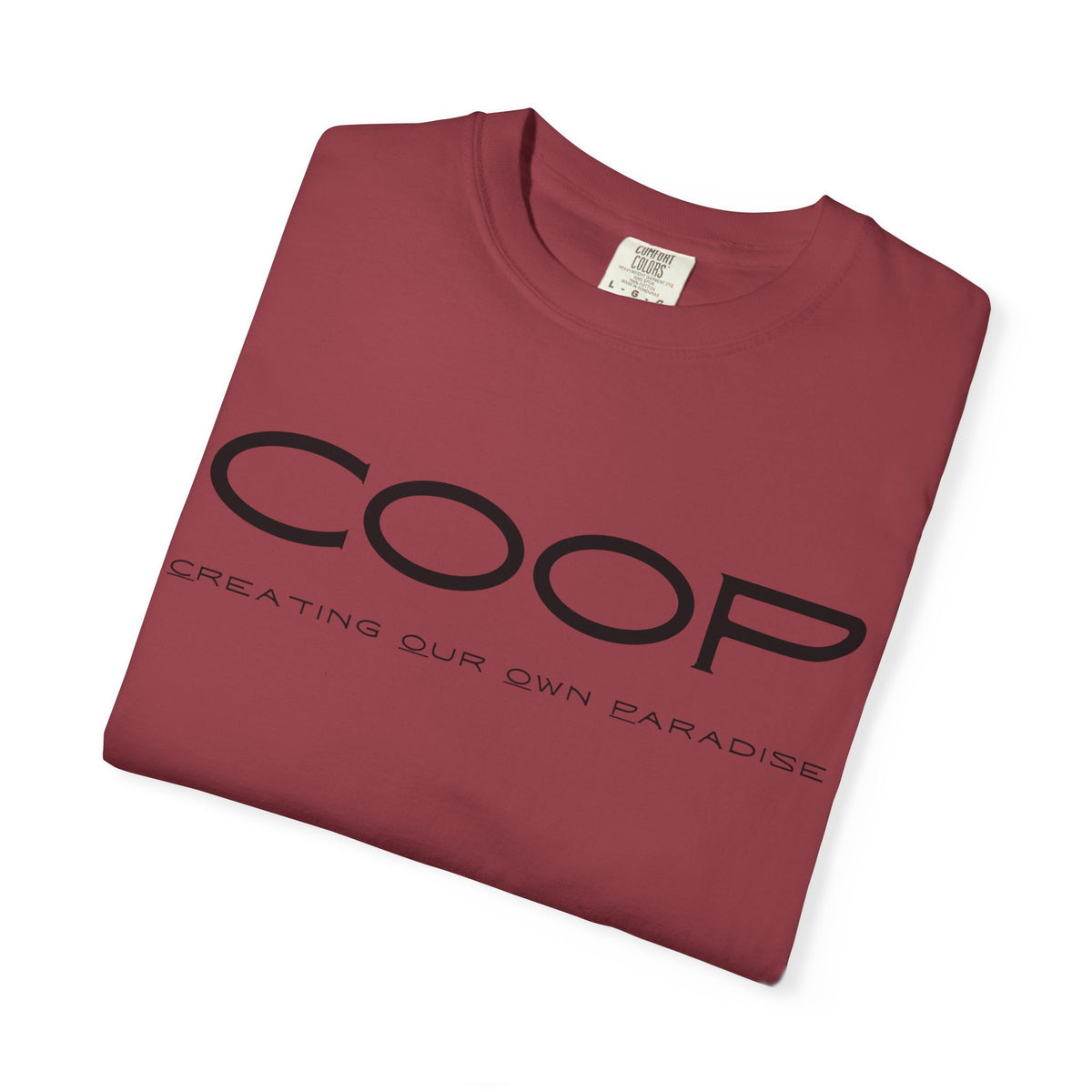 COOP Minimalist Logo T-Shirt — 'Creating Our Own Paradise' Back Print