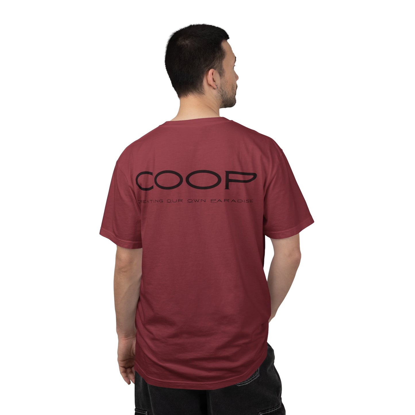 COOP Minimalist Logo T-Shirt — 'Creating Our Own Paradise' Back Print