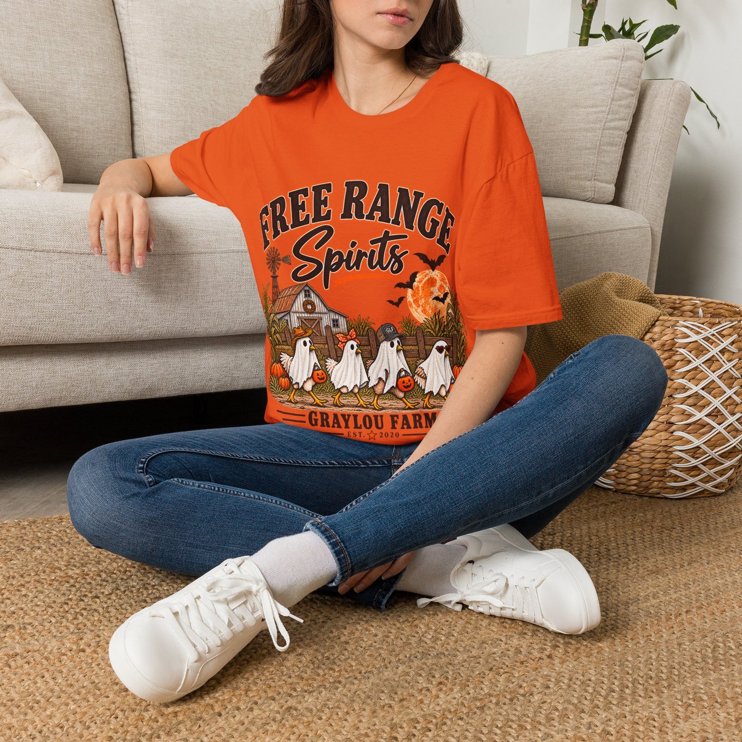 Free Range Spirits T-Shirt — Halloween Farm Ghosts Graphic