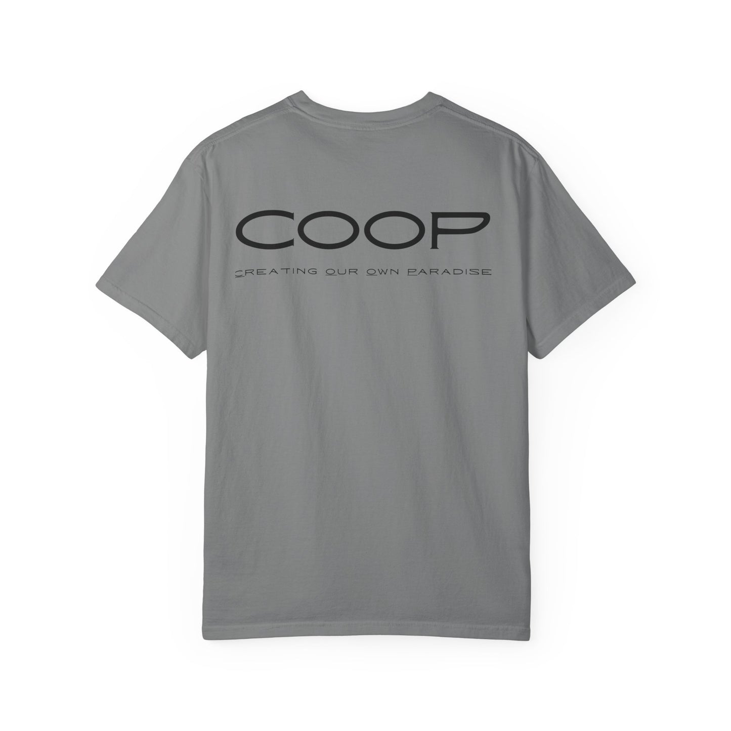 COOP Minimalist Logo T-Shirt — 'Creating Our Own Paradise' Back Print
