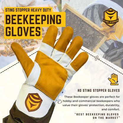 Sting Stopper Heavy Duty Goat Skin Beekeeping Gloves - Olive Green