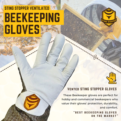 Sting Stopper Ventilated Goat Skin Beekeeping Gloves - Olive Green