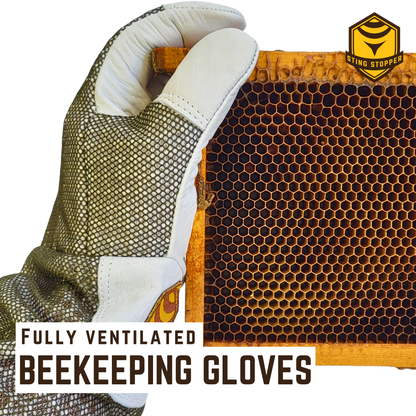Sting Stopper Ventilated Goat Skin Beekeeping Gloves - Olive Green
