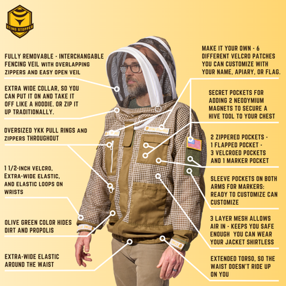 Sting Stopper Professional Ventilated Beekeeping Jacket - Olive Green